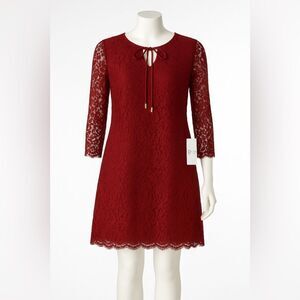 Elegant Burgundy Red Lace Dress with 3/4 Bell Sleeves Jessica Simpson NWT
